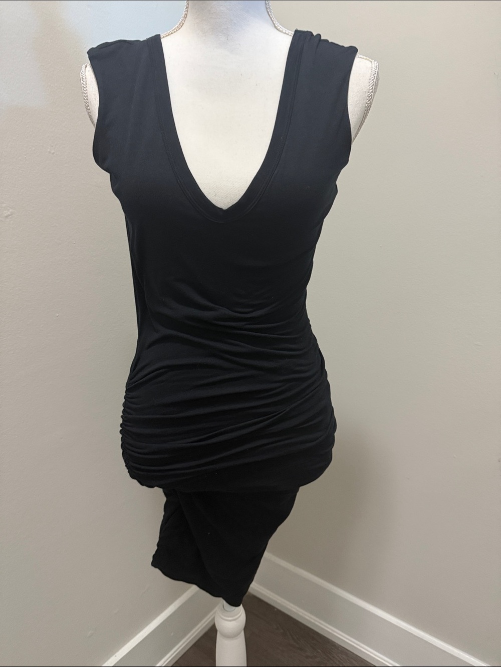 James Perse Black Strapless Ruched Dress